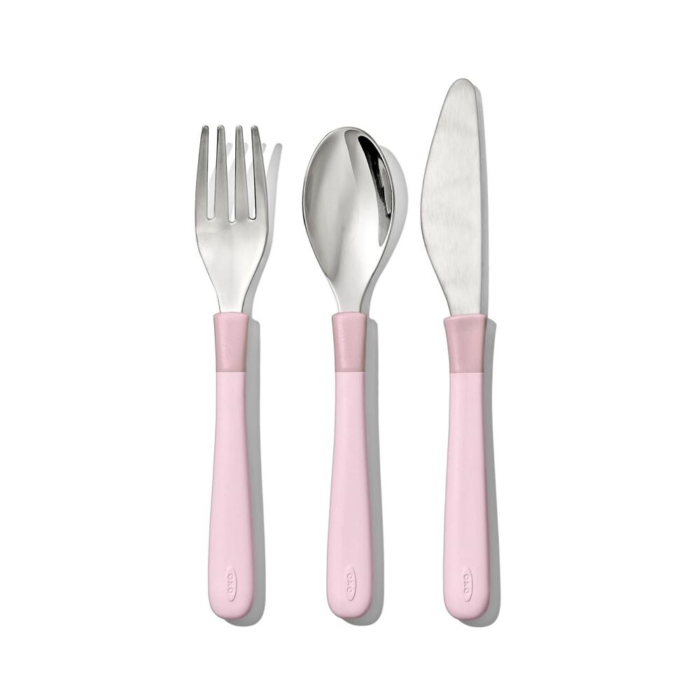 OXO Tot Cutlery for Big Kids Blossom Pink Fork Spoon Knife 3 Piece Set NEW